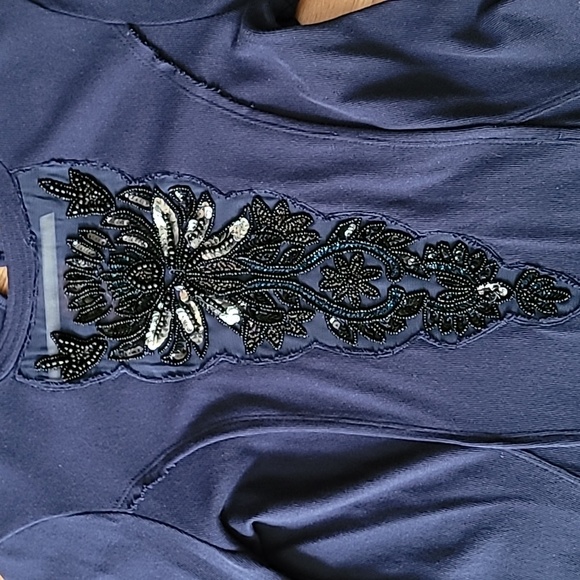 NEW ROMANTICS  Navy dress with embellished sleeves and front of dress. SIZE XS - Picture 2 of 13